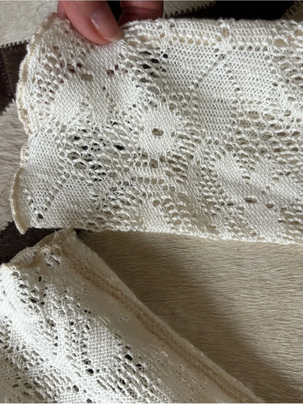 Free People Cream Lace Knit Long-Sleeve Top